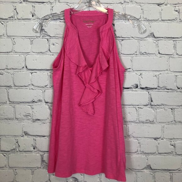 Lilly Pulitzer Shay Top Size XXS Hotty Pink Ruffle Sleeveless - Picture 1 of 6